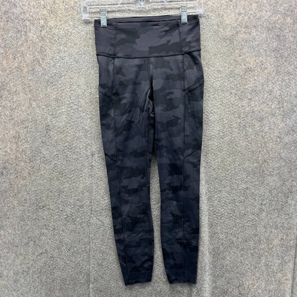 Lululemon Leggings Women 4 Black Camo Fast and Free Tight 25" Nulux High Rise - Picture 1 of 10